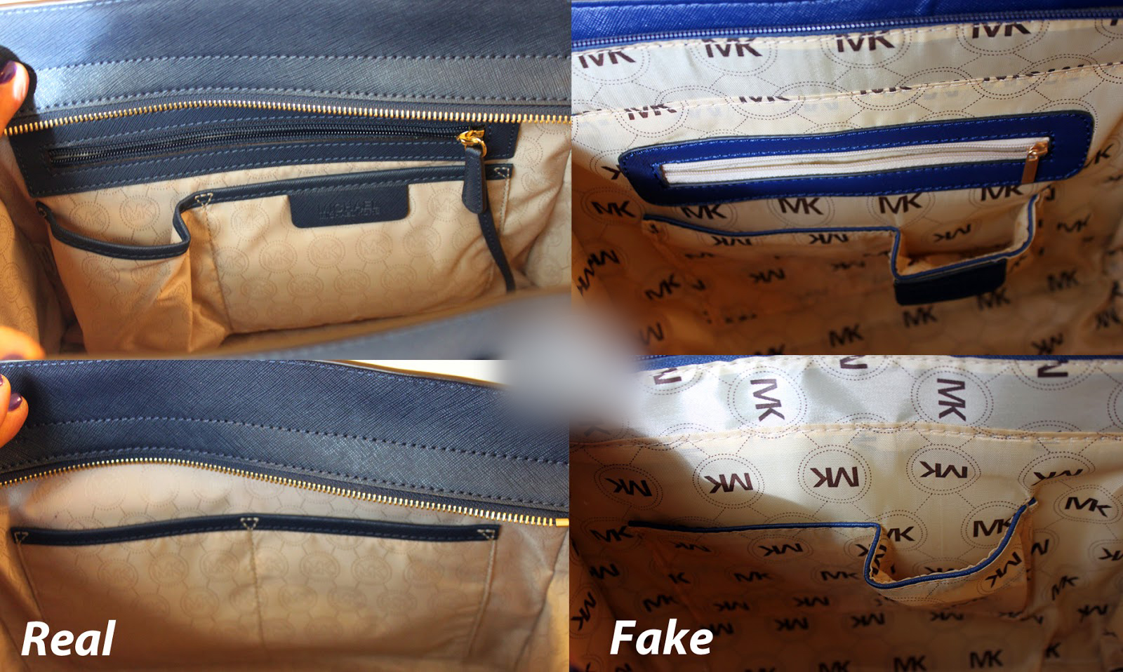 Kiểm tra lớp lót và logo bên trong túi 