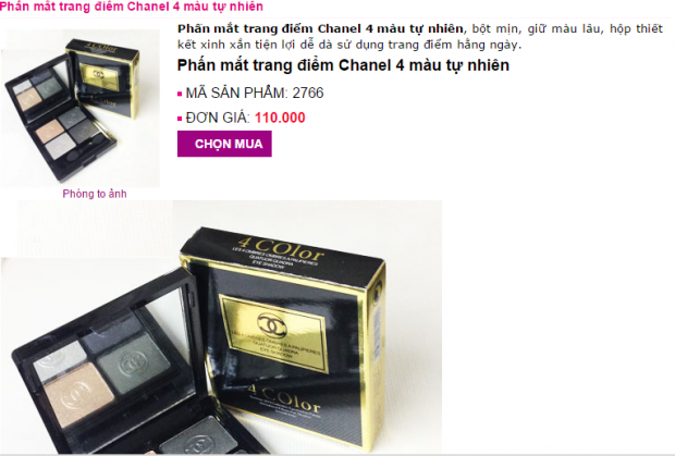 Giá một trang web đăng tải bán mỹ phẩm phấn trang điểm Chanel nhái